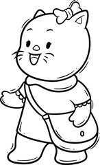 Charming Cartoon Cat with a Bag Outline