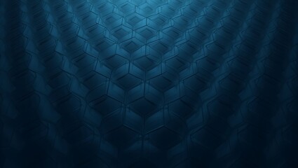 Modern deep blue abstract background with interlocking hexagons in a seamless 3D pattern, soft lighting, and subtle shadows for a sleek geometric texture.