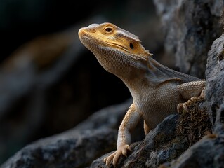 Obraz premium Lizard on rock, looking upwards