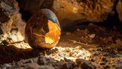 Cracked Egg in Dark Cave, Illuminated