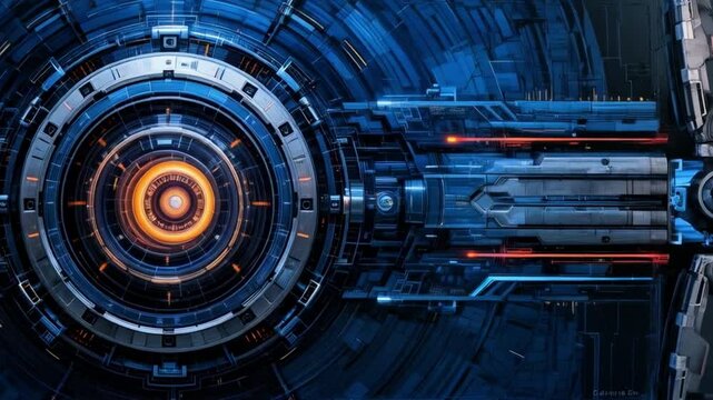 Cybernetic Core: A close-up view of a sleek, futuristic core of a technological marvel, bathed in the cool glow of advanced energy, inviting contemplation.