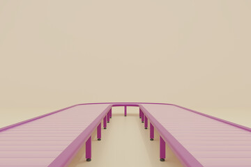 Front view Conveyors line, industry business, Belt steel products. Industrial Warehouse Racking. 3D rendering.