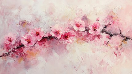 Cherry Blossom Branch Covered in Fresh Pink Flowers