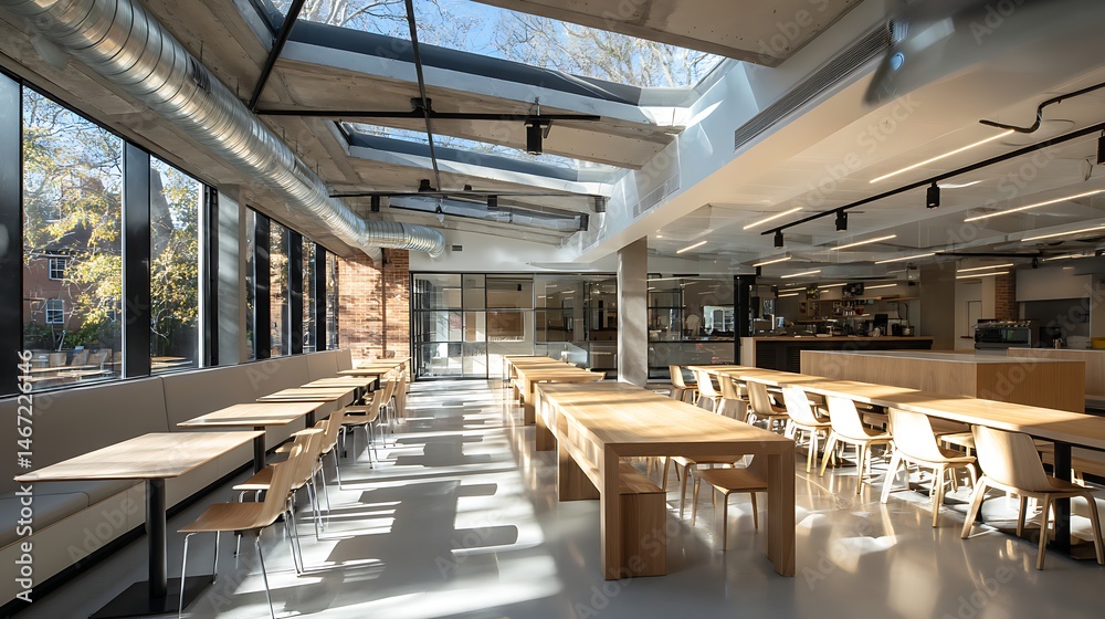 Aufkleber The new canteen showcases an open design with ample seating and plenty of natural light
