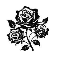 Rose Art Beautiful Black and White Rose Illustration, Flowers silhouette icons.