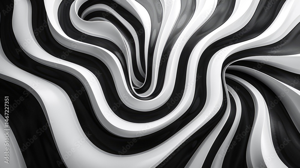 Poster monochromatic swirling abstract pattern with 3d element. abstract image of 3d rendering curve line w