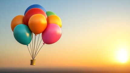 Obraz premium Colorful balloons floating in the sky during a beautiful sunset