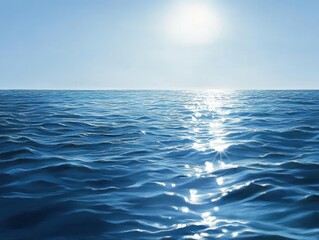 Obraz premium Ocean surface reflecting sun, clear sky, tranquil scene