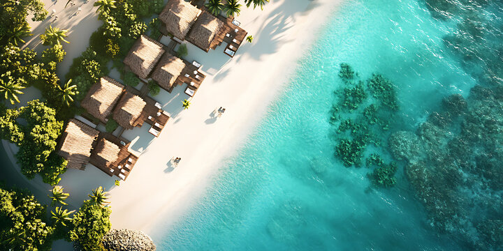 Aerial View Tropical Beach Paradise Luxury Cabanas Turquoise Water