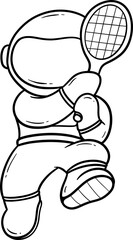 Astronaut Playing Tennis Cartoon Outline