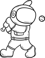 astronaut playing baseball cartoon outline