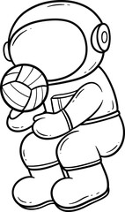 Astronaut Playing Volleyball Cartoon Outline