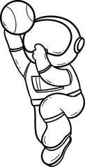 Astronaut Playing Basketball Cartoon Outline