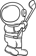 Astronaut Playing Golf Cartoon Outline