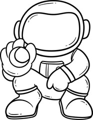 astronaut playing baseball cartoon outline