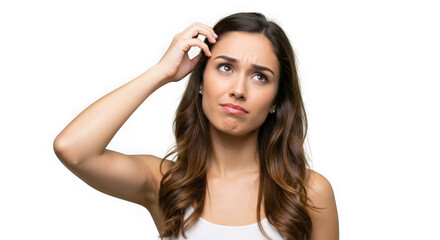 Fototapeta premium Woman scratching her head isolated on white background