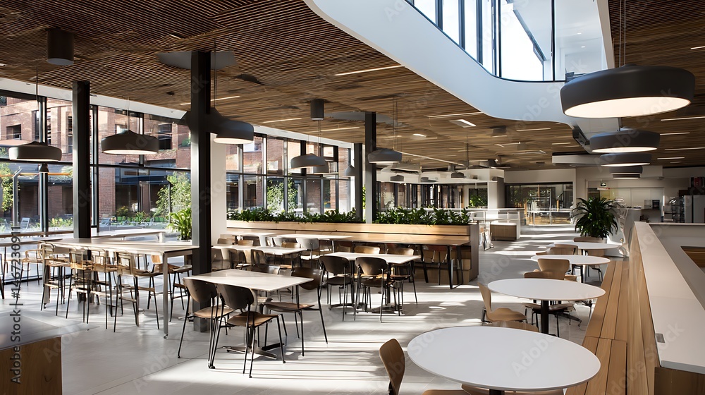 Poster the new canteen showcases an open design with ample seating and plenty of natural light