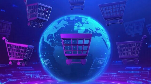 Digital marketplace concept virtual global retail commerce abstract cyber monday promotion worldwide sales network worldwide supply chain