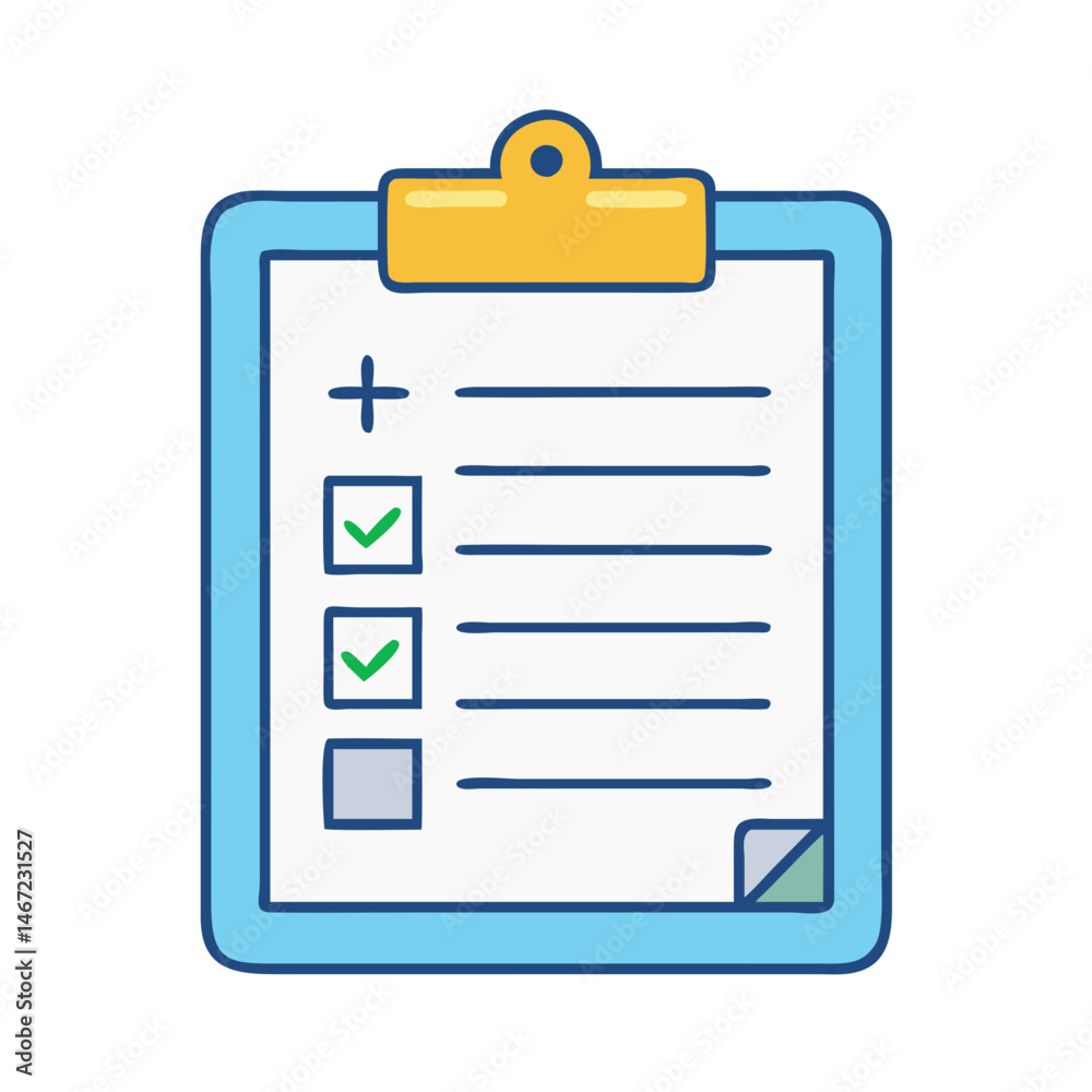 Poster clipboard checklist task management to do list survey form with checkmarks and plus sign icon