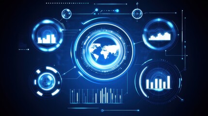 Advanced hud interface showcasing futuristic global data visualization technology and user friendly interactive elements for innovative digital solutions