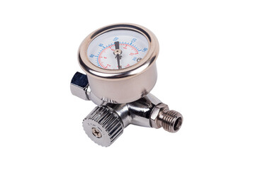 Pressure gauge showing readings in psi and bar for measuring gas or liquid pressure in various applications