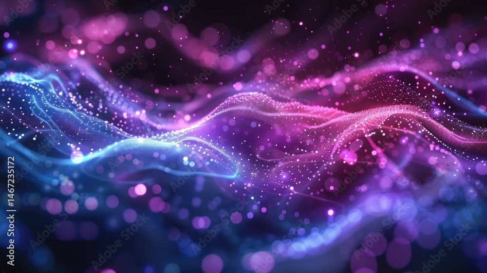 Poster abstract picture of neon light particle with digital technology style design connecting become dynam