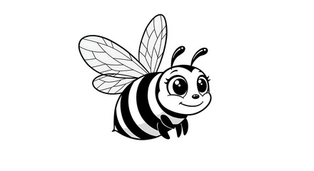 Obraz premium Cute cartoon bee illustration with big eyes and black stripes flying in the air
