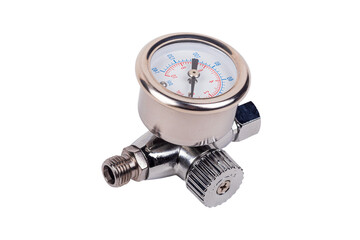 Pressure gauge showing readings in psi and bar for measuring gas or liquid pressure in various...