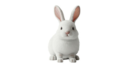 Fototapeta premium A pristine white rabbit figurine sitting upright with long ears against a clean white background studio shot