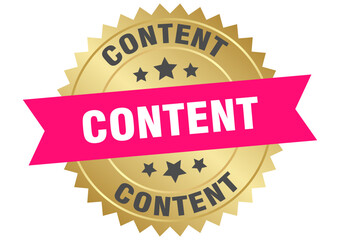 content. content round pink and gold label isolated on transparent background