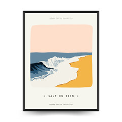Editable vector poster with summer themes: beach, sea, sun, waves, umbrellas. Minimalist style, easy to customize, ideal for print, decor, and social media. © KozyPlace