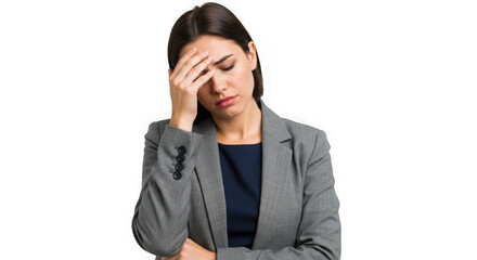 Woman with headache isolated on white background