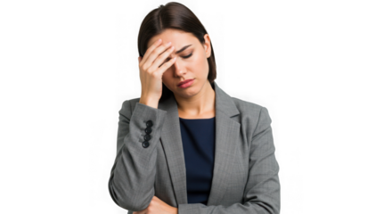 Woman with headache isolated on white background