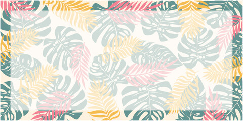  Colorful tropical leaves decoration illustration. Summer leaves and plant pattern background. Vector illustration