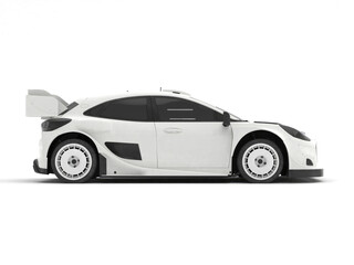 Obraz premium All white modern rally car template isolated on white background. 3D illustration. Right view.