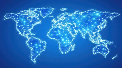 Global connection network illuminated world map futuristic technology background showcasing digital communication and interconnectedness
