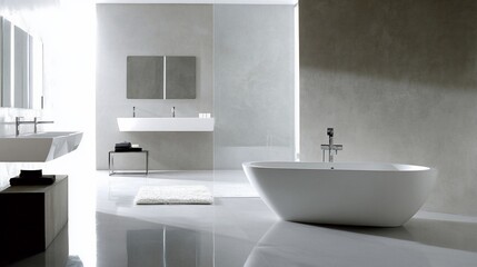Fototapeta premium Modern Minimalist Bathroom Design: Sleek Fixtures and Serene Ambiance
