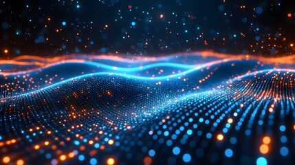 Fototapeta premium Dark Blue Background with Glowing Particles and Glitter: Abstract Tech Video Background with Dynamic Effects