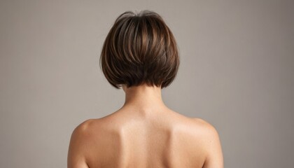 Back View of Woman with Short Brown Hair and Bare Shoulders