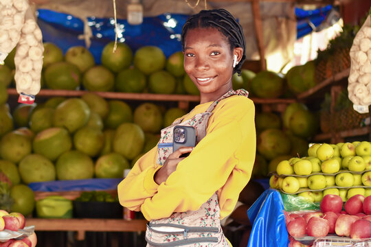 Fruit vendor at a vibrant outdoor market