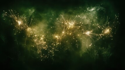 Fototapeta premium Ethereal nebula constellation with glowing golden sparkles in deep green cosmic space digital artwork for magical celestial backgrounds
