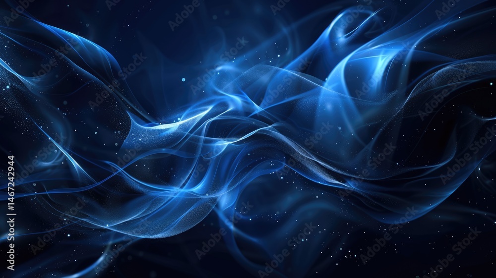 Poster abstract picture micro light sparkling particle represent data flow vivid flowing wave with high tec