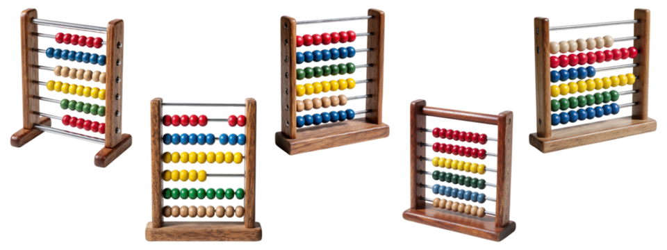 Set of vintage wooden abacus counting frames with colorful beads , isolated on transparent background - Powered by Adobe