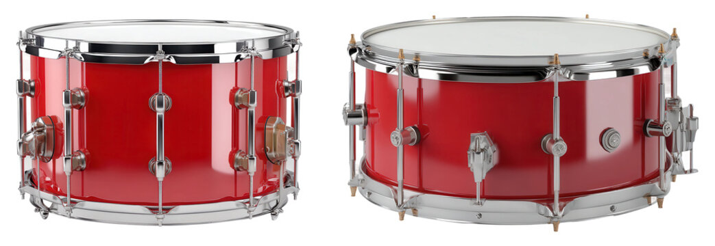 Red snare drums, isolated on transparent background