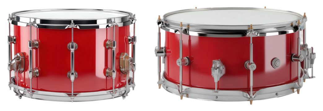 Red snare drums, isolated on transparent background