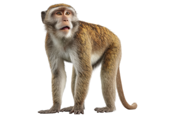 Monkey standing with curious expression, isolated on transparent background
