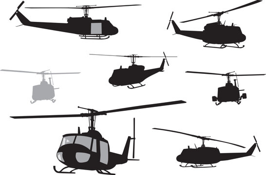Military helicopters vector silhouettes set