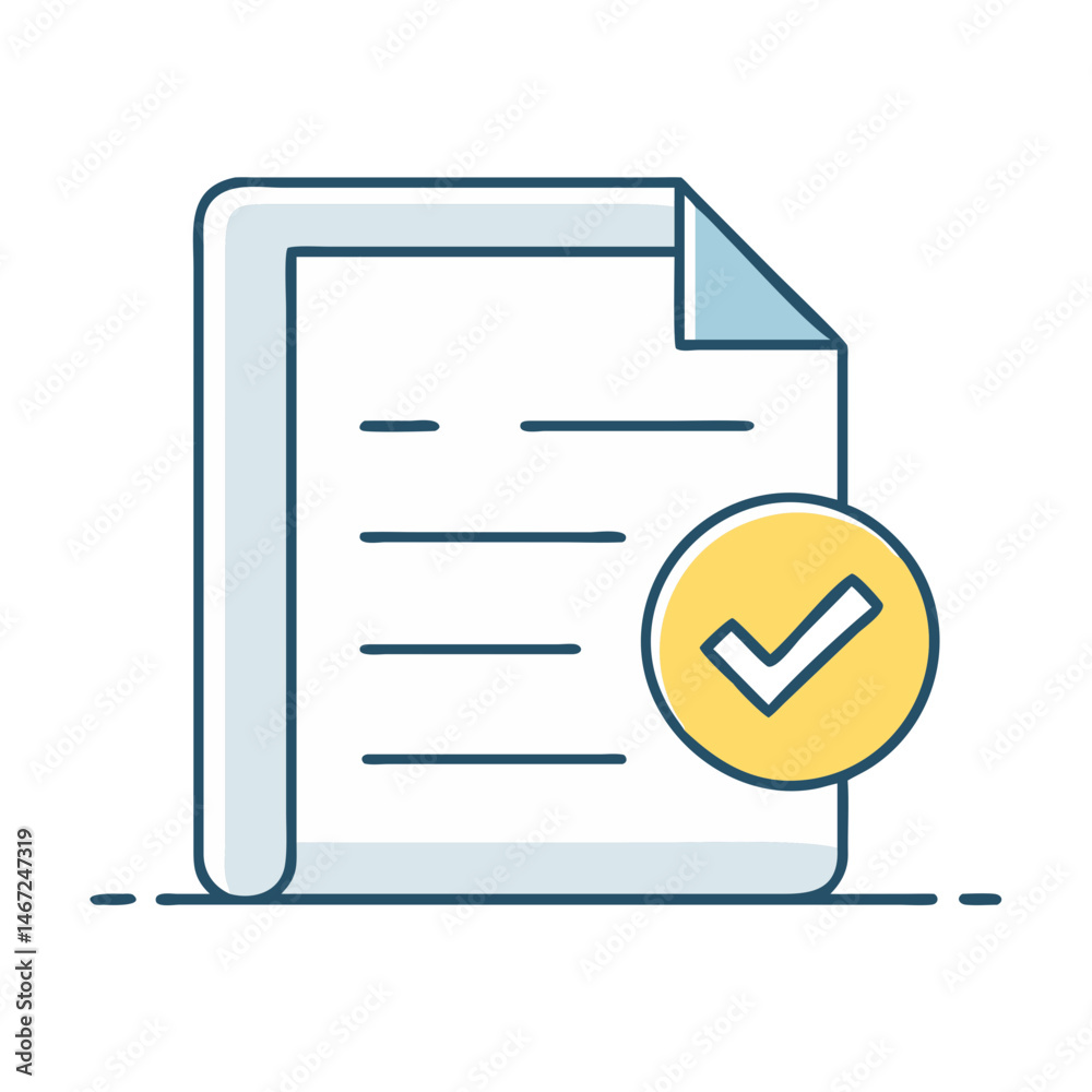 Poster document checklist complete icon file task list with checkmark document approved confirmation task