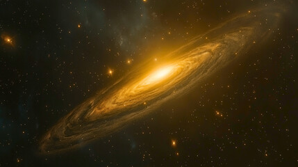 A professional render of distant stars forming a spiral galaxy on a smooth cosmic background, cinematic lighting and space for editorial layout 