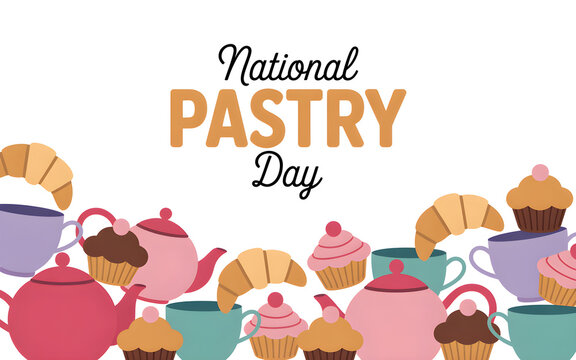 Whimsical Illustration for National Pastry Day with Tea and Pastry Elements in Pastel Colors